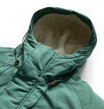 Green sherpa lined jacket bottom hood